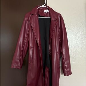 Maroon Faux Leather Trench Coat